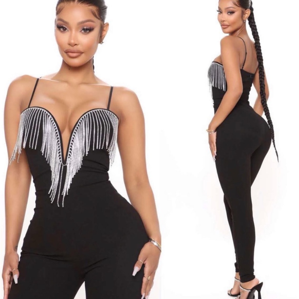 bebe Black Jumpsuit with Silver Accents